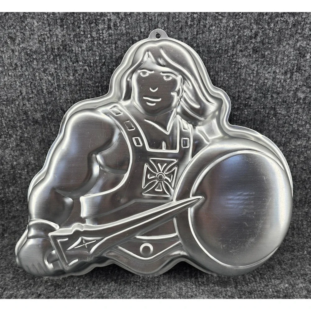 Wilton He-Man Cake Pan Vintage 1983 Silver Aluminum MOTU Masters of the Universe